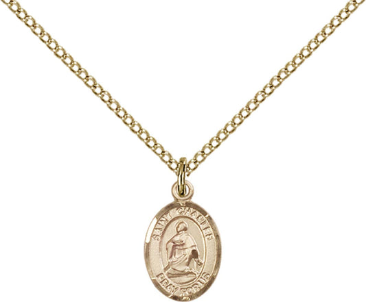 14kt Gold Filled St. Charles Borromeo Pendant with 18 inch Gold Filled Light Curb Chain - Small