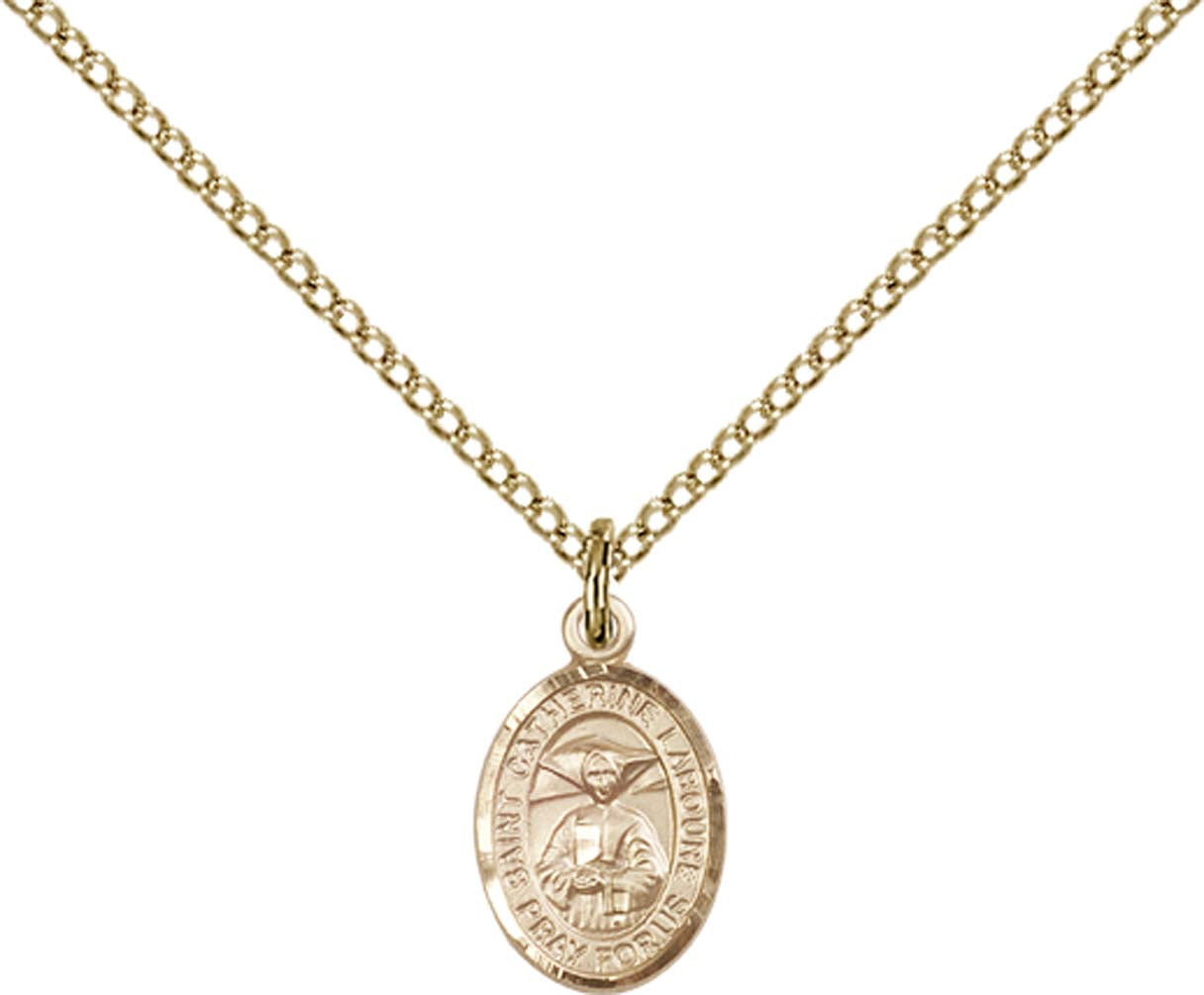 14kt Gold Filled St. Catherine Laboure Pendant with 18 inch Gold Filled Light Curb Chain - Small