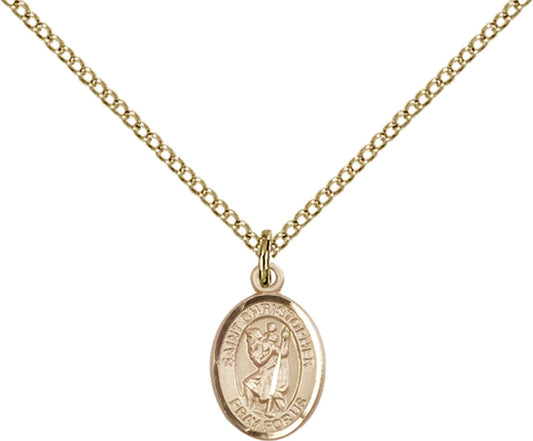 14kt Gold Filled St. Christopher Pendant with 18 inch Gold Filled Light Curb Chain - Small