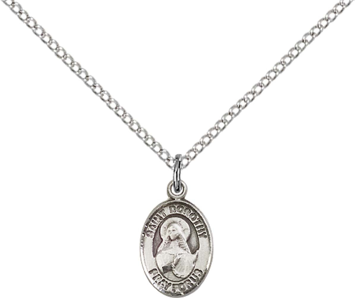 Sterling Silver St. Dorothy Pendant with 18 inch Sterling Silver Light Curb Chain - Small