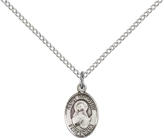 Sterling Silver St. Dorothy Pendant with 18 inch Sterling Silver Light Curb Chain - Small