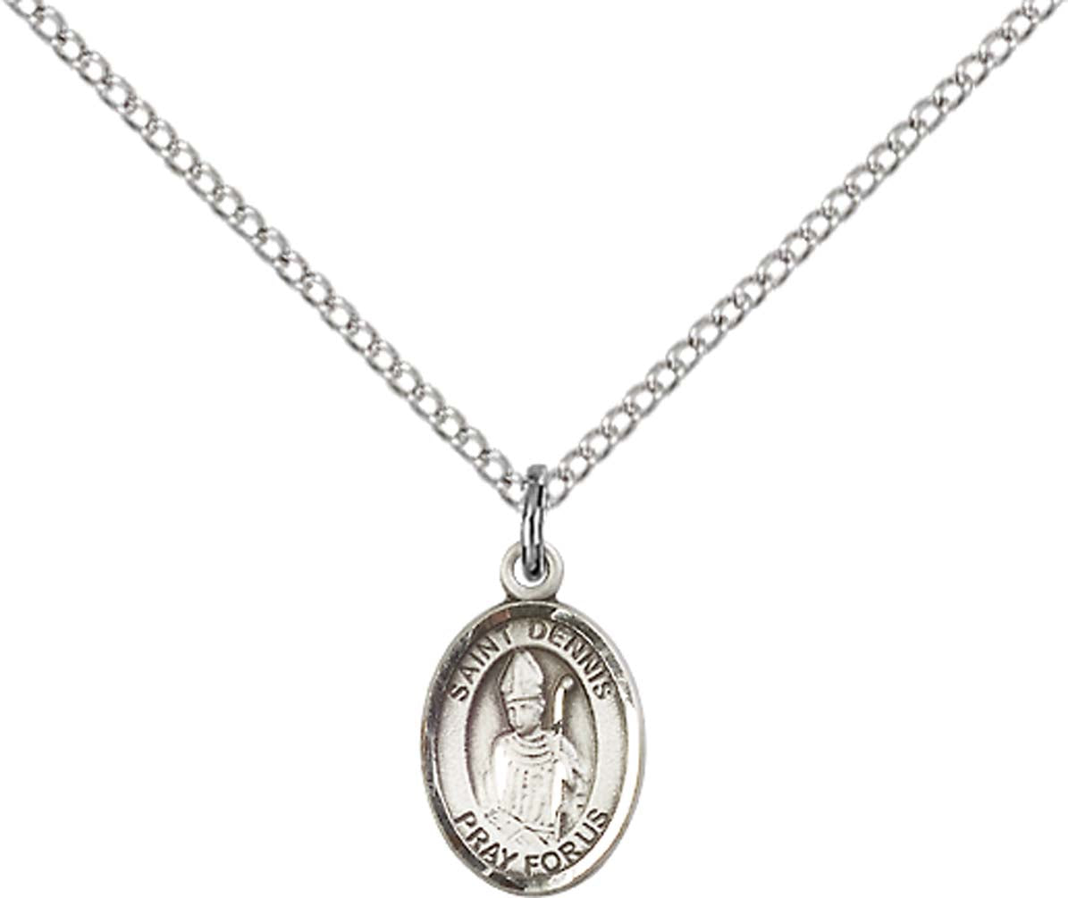 Sterling Silver St. Dennis Pendant with 18 inch Sterling Silver Light Curb Chain - Small