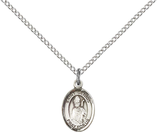 Sterling Silver St. Dennis Pendant with 18 inch Sterling Silver Light Curb Chain - Small