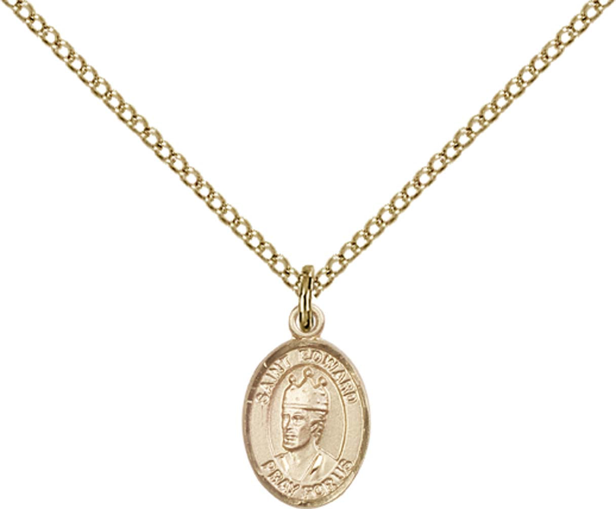 14kt Gold Filled St. Edward the Confessor Pendant with 18 inch Gold Filled Light Curb Chain - Small