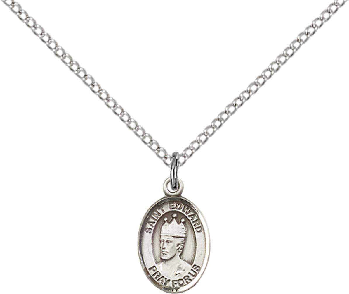 Sterling Silver St. Edward the Confessor Pendant with 18 inch Sterling Silver Light Curb Chain - Small