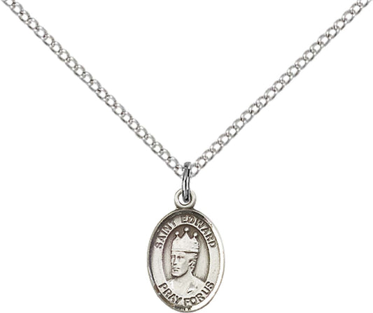 Sterling Silver St. Edward the Confessor Pendant with 18 inch Sterling Silver Light Curb Chain - Small