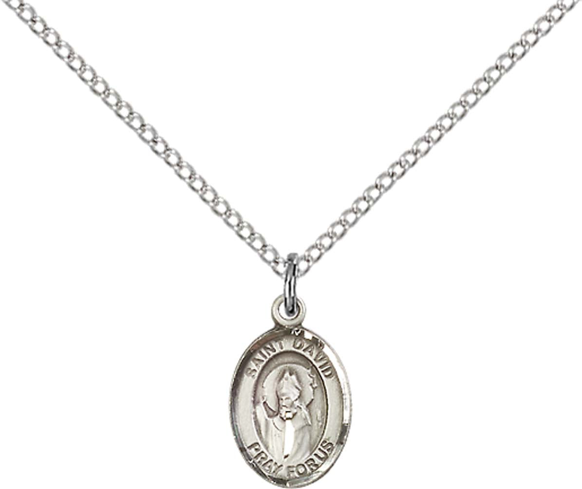 Sterling Silver St. David of Wales Pendant with 18 inch Sterling Silver Light Curb Chain - Small