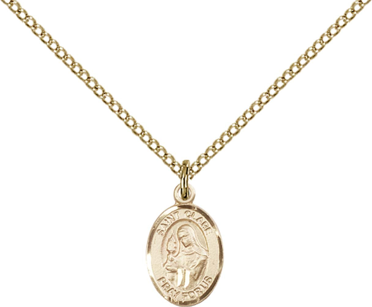 14kt Gold Filled St. Clare of Assisi Pendant with 18 inch Gold Filled Light Curb Chain - Small