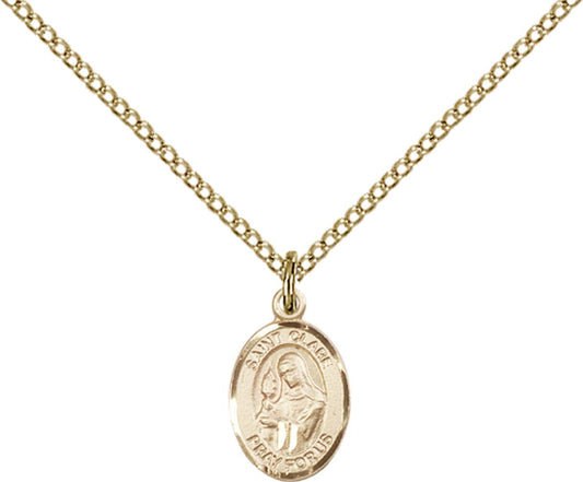 14kt Gold Filled St. Clare of Assisi Pendant with 18 inch Gold Filled Light Curb Chain - Small