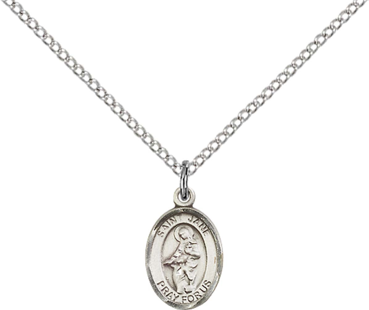 Sterling Silver St. Jane of Valois Pendant with 18 inch Sterling Silver Light Curb Chain - Small
