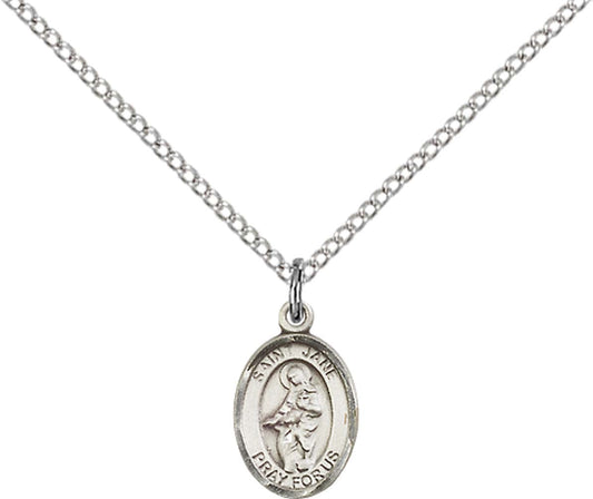 Sterling Silver St. Jane of Valois Pendant with 18 inch Sterling Silver Light Curb Chain - Small