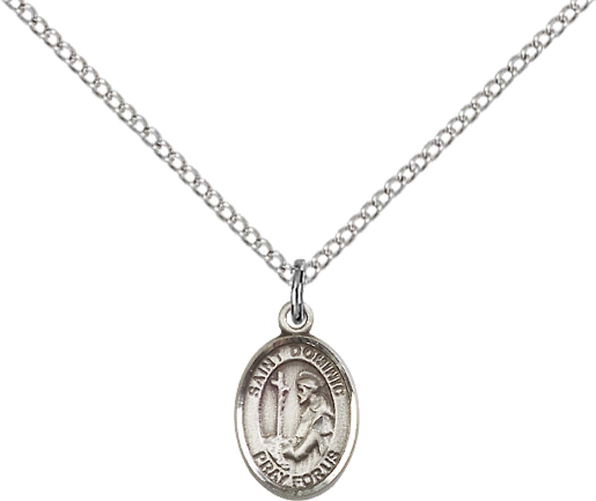 Sterling Silver St. Dominic de Guzman Pendant with 18 inch Sterling Silver Light Curb Chain - Small