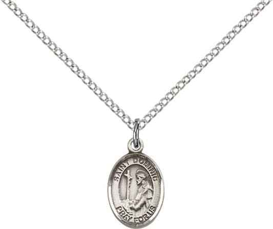 Sterling Silver St. Dominic de Guzman Pendant with 18 inch Sterling Silver Light Curb Chain - Small