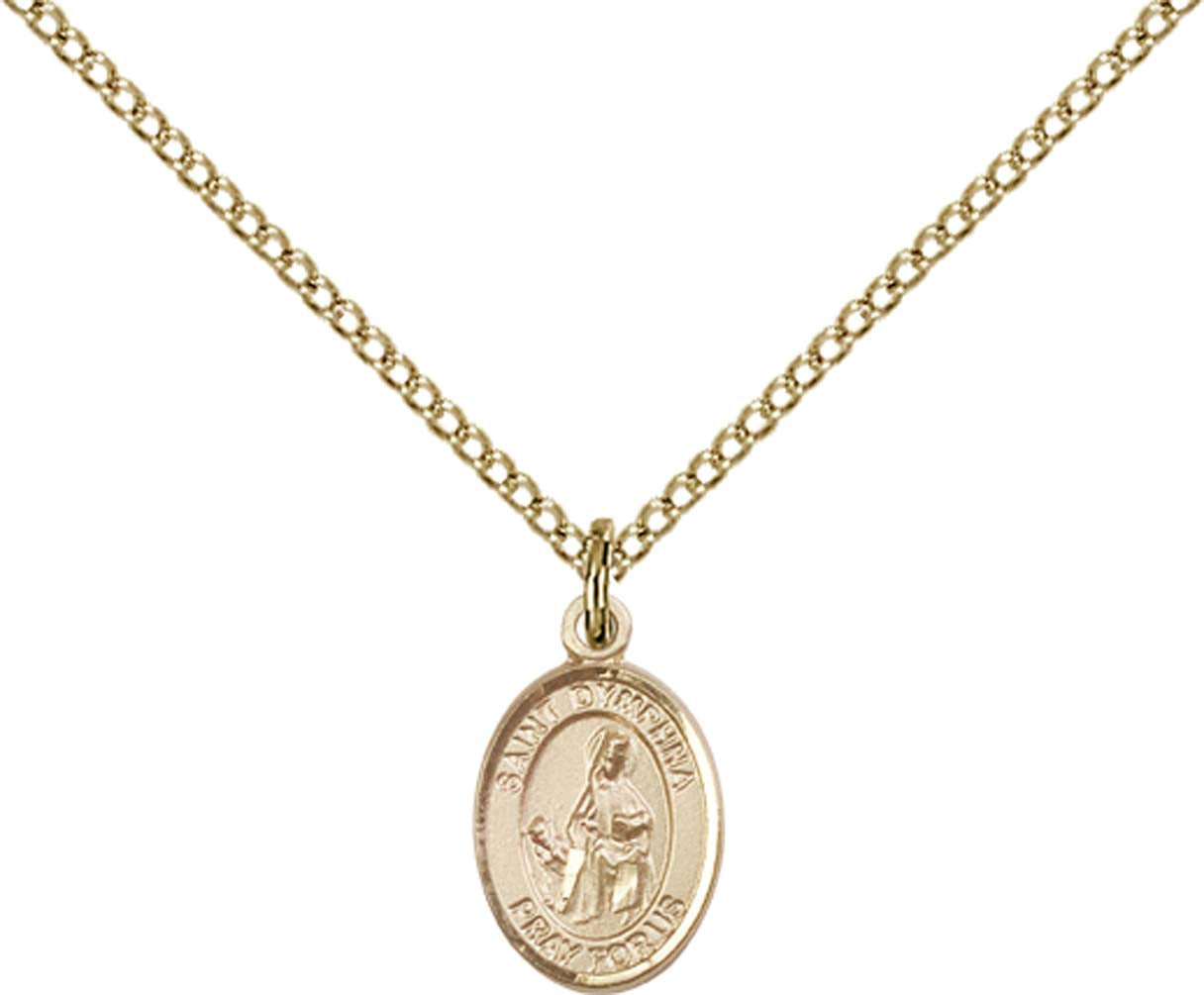 14kt Gold Filled St. Dymphna Pendant with 18 inch Gold Filled Light Curb Chain - Small