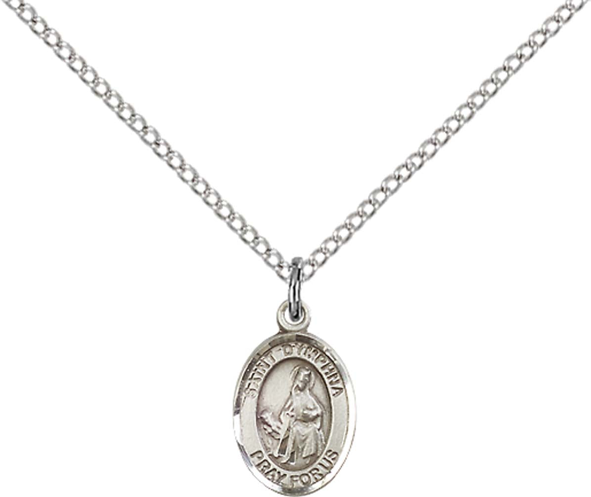 Sterling Silver St. Dymphna Pendant with 18 inch Sterling Silver Light Curb Chain - Small