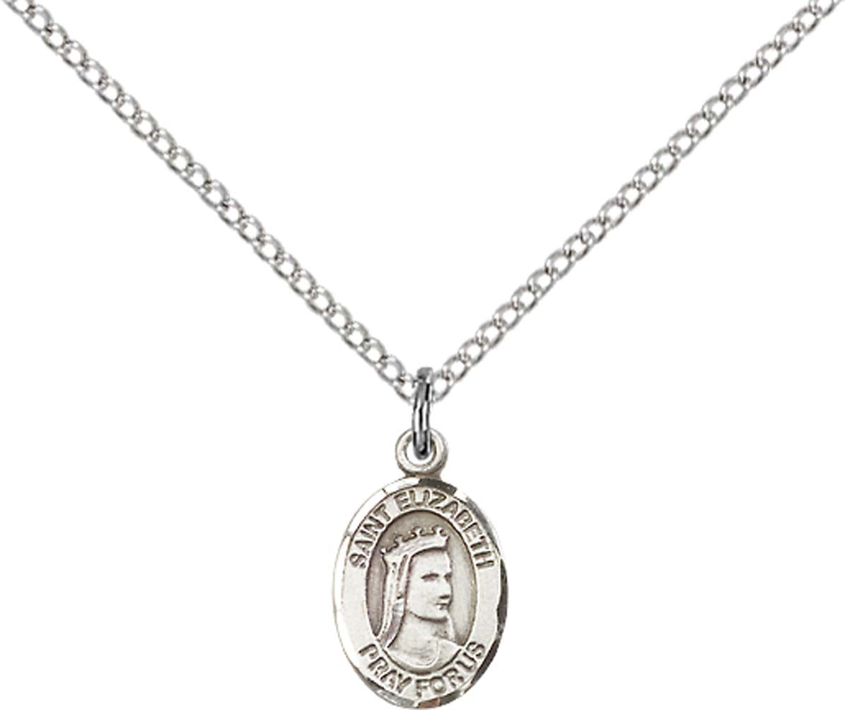 Sterling Silver St. Elizabeth of Hungary Pendant with 18 inch Sterling Silver Light Curb Chain - Small