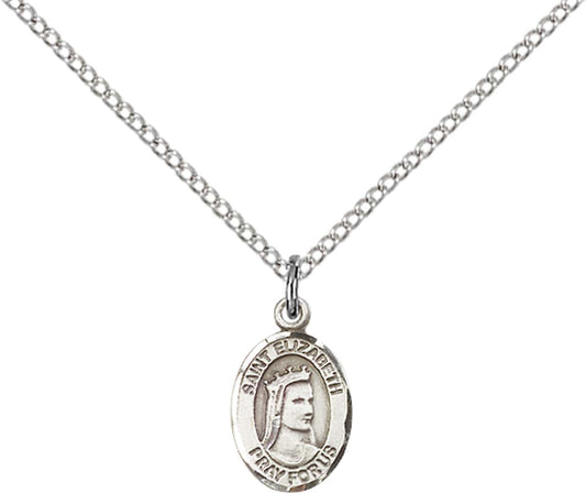 Sterling Silver St. Elizabeth of Hungary Pendant with 18 inch Sterling Silver Light Curb Chain - Small