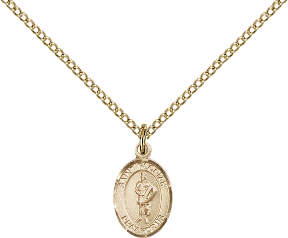 14kt Gold Filled St. Florian Pendant with 18 inch Gold Filled Light Curb Chain - Small