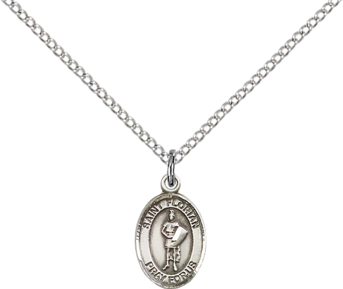 Sterling Silver St. Florian Pendant with 18 inch Sterling Silver Light Curb Chain - Small