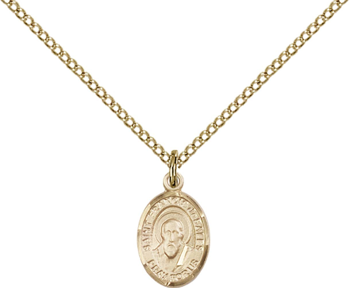 14kt Gold Filled St. Francis de Sales Pendant with 18 inch Gold Filled Light Curb Chain - Small