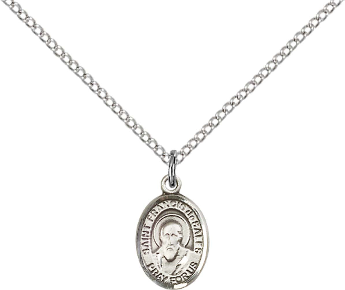 Sterling Silver St. Francis de Sales Pendant with 18 inch Sterling Silver Light Curb Chain - Small