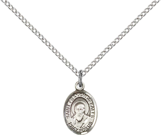 Sterling Silver St. Francis de Sales Pendant with 18 inch Sterling Silver Light Curb Chain - Small