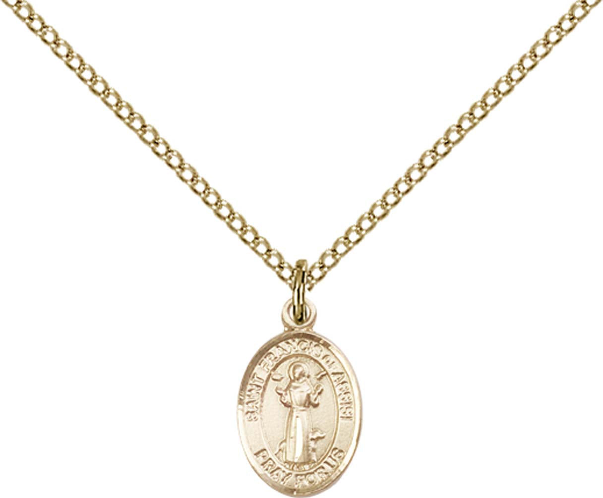 14kt Gold Filled St. Francis of Assisi Pendant with 18 inch Gold Filled Light Curb Chain - Small