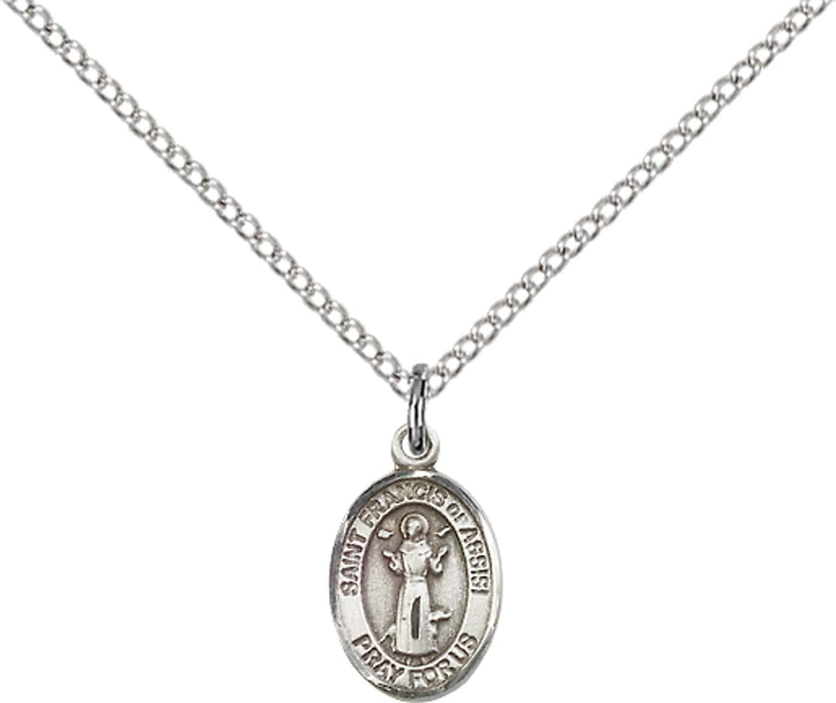 Sterling Silver St. Francis of Assisi Pendant with 18 inch Sterling Silver Light Curb Chain - Small