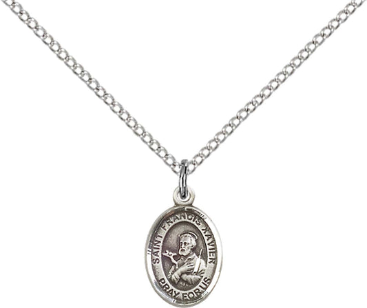 Sterling Silver St. Francis Xavier Pendant with 18 inch Sterling Silver Light Curb Chain - Small