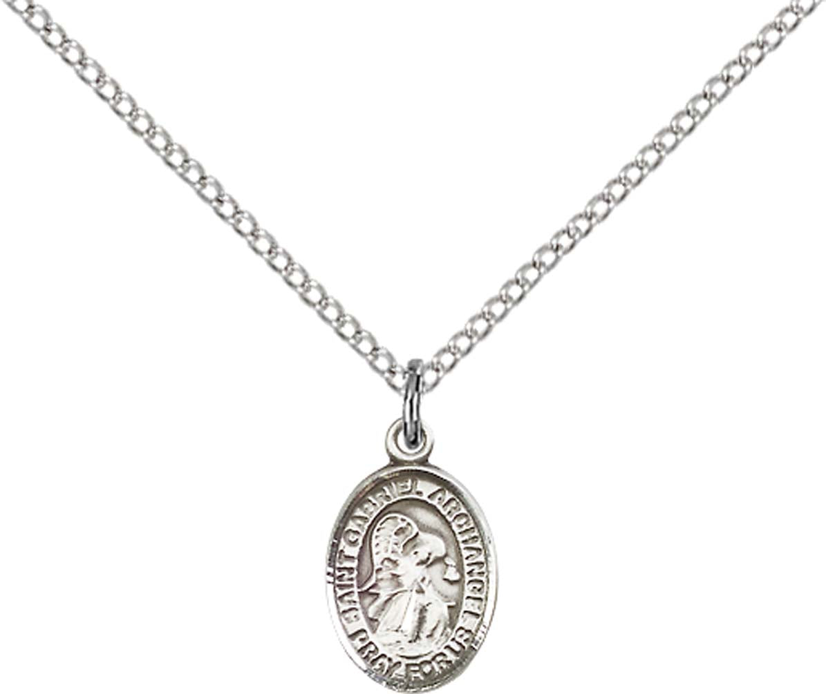 Sterling Silver St. Gabriel the Archangel Pendant with 18 inch Sterling Silver Light Curb Chain - Small