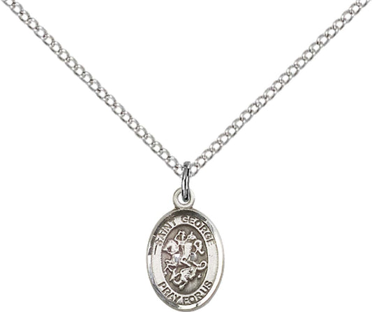 Sterling Silver St. George Pendant with 18 inch Sterling Silver Light Curb Chain - Small