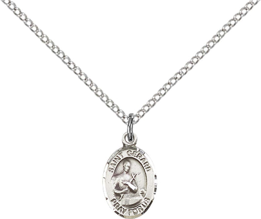 Sterling Silver St. Gerard Majella Pendant with 18 inch Sterling Silver Light Curb Chain - Small