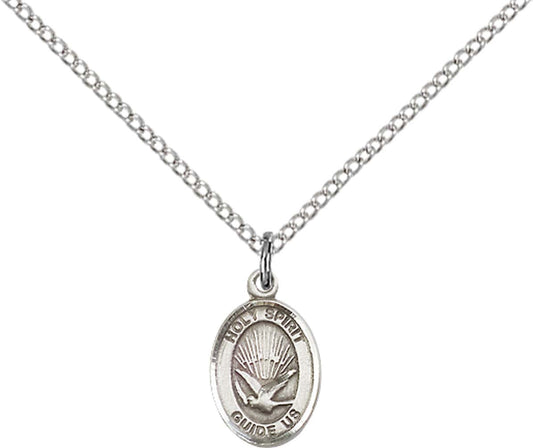 Sterling Silver Holy Spirit Pendant with 18 inch Sterling Silver Light Curb Chain - Small