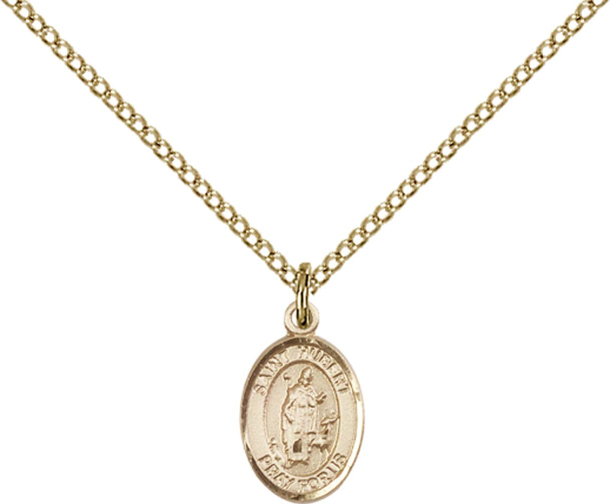 14kt Gold Filled St. Hubert of Liege Pendant with 18 inch Gold Filled Light Curb Chain - Small