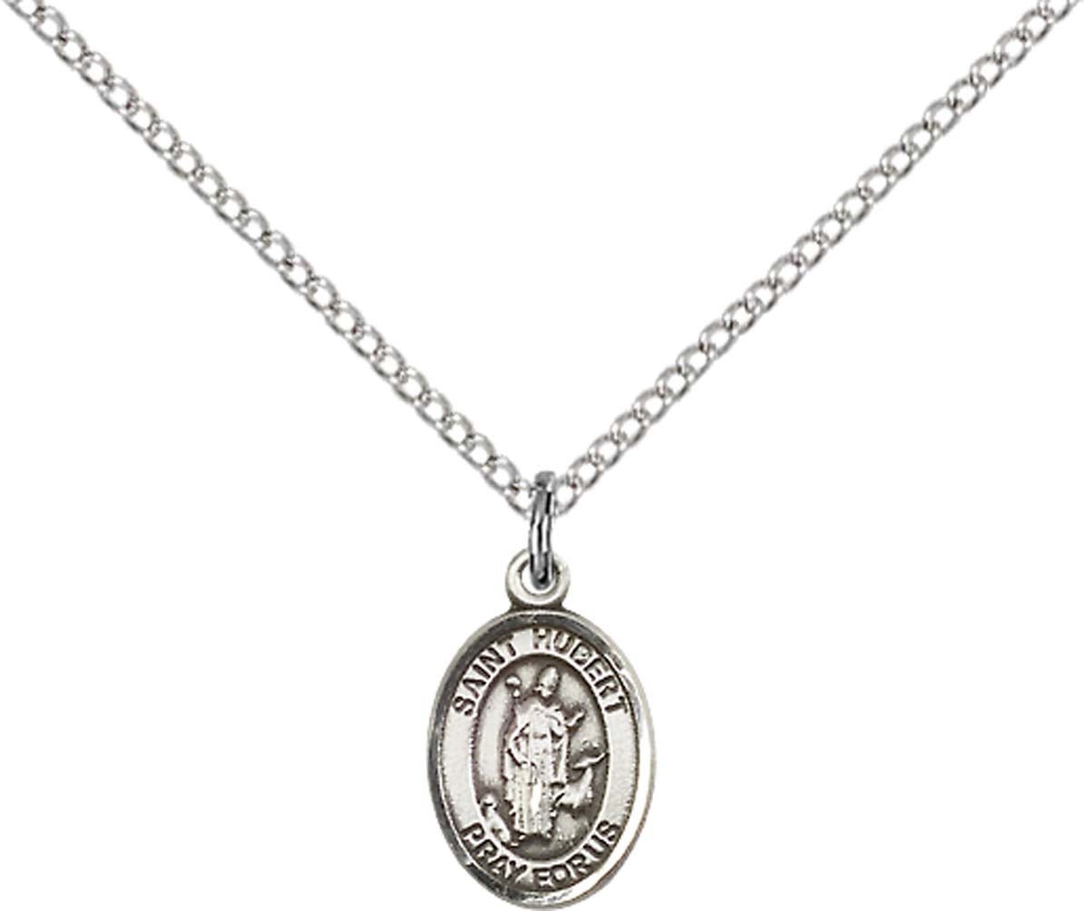 Sterling Silver St. Hubert of Liege Pendant with 18 inch Sterling Silver Light Curb Chain - Small