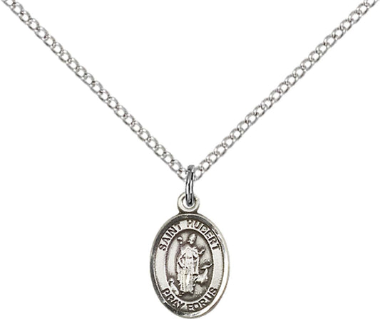 Sterling Silver St. Hubert of Liege Pendant with 18 inch Sterling Silver Light Curb Chain - Small