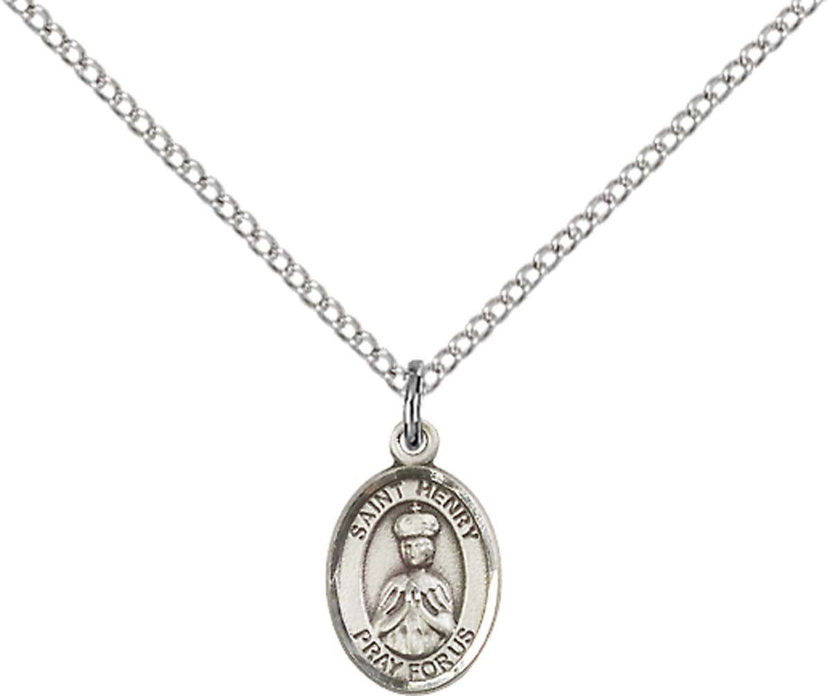 Sterling Silver St. Henry II Pendant with 18 inch Sterling Silver Light Curb Chain - Small