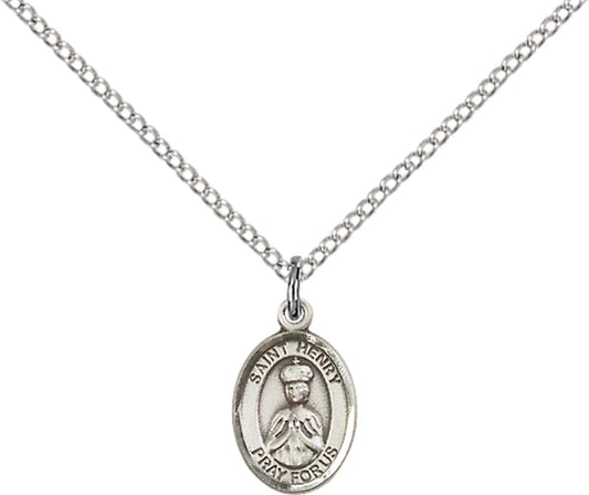 Sterling Silver St. Henry II Pendant with 18 inch Sterling Silver Light Curb Chain - Small
