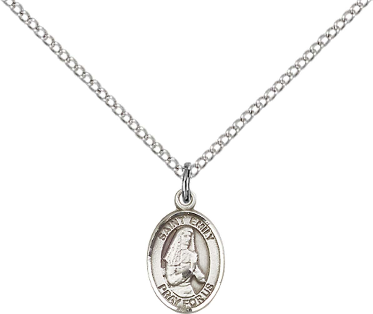Sterling Silver St. Emily de Vialar Pendant with 18 inch Sterling Silver Light Curb Chain - Small