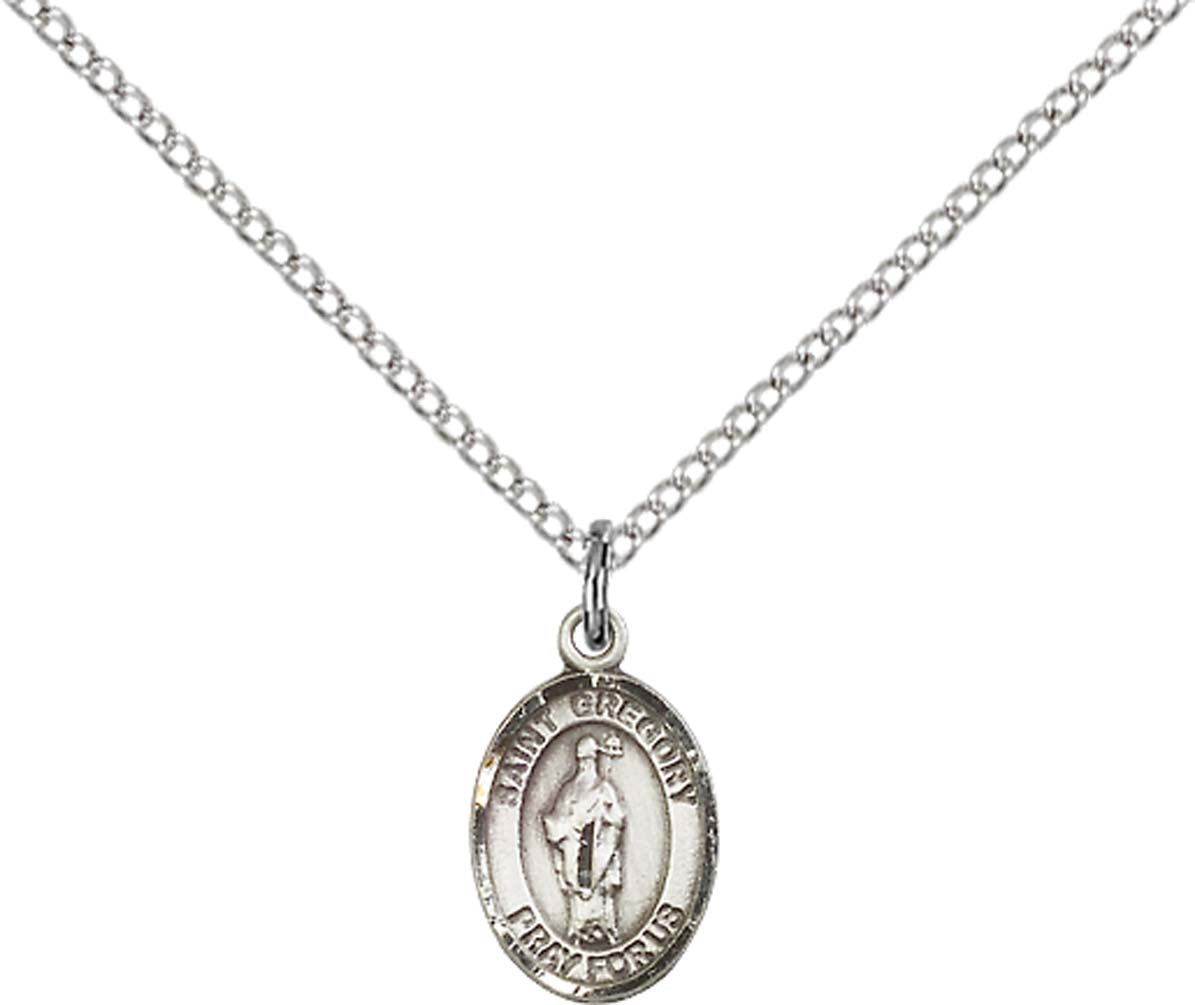 Sterling Silver St. Gregory the Great Pendant with 18 inch Sterling Silver Light Curb Chain - Small