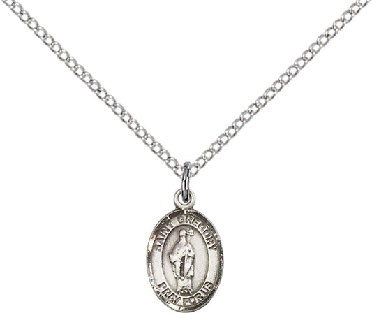 Sterling Silver St. Gregory the Great Pendant with 18 inch Sterling Silver Light Curb Chain - Small