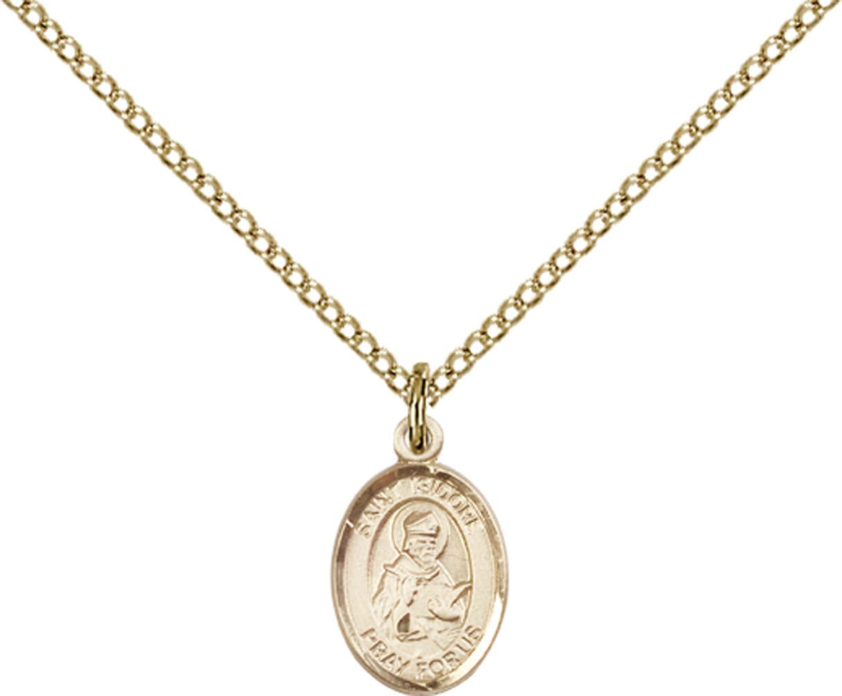 14kt Gold Filled St. Isidore of Seville Pendant with 18 inch Gold Filled Light Curb Chain - Small