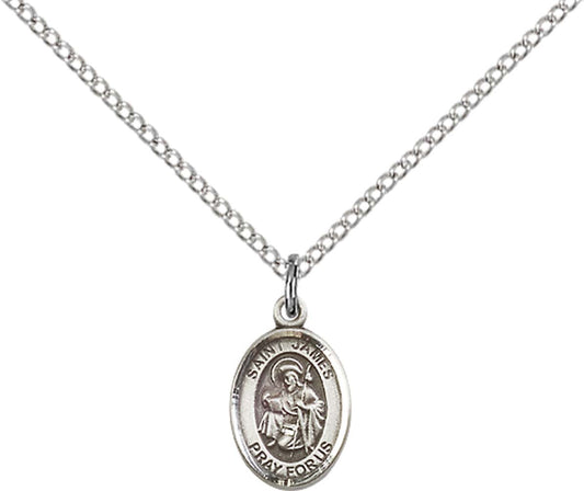 Sterling Silver St. James the Greater Pendant with 18 inch Sterling Silver Light Curb Chain - Small