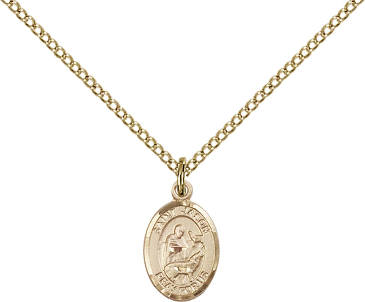 14kt Gold Filled St. Jason Pendant with 18 inch Gold Filled Light Curb Chain - Small
