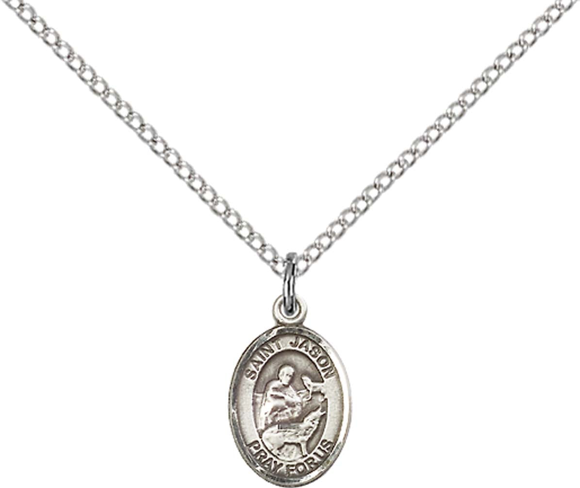 Sterling Silver St. Jason Pendant with 18 inch Sterling Silver Light Curb Chain - Small
