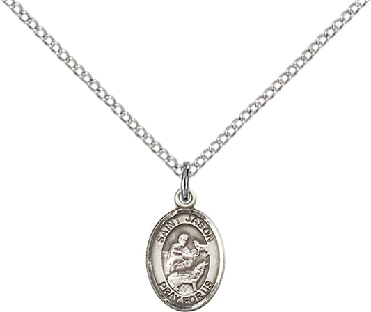 Sterling Silver St. Jason Pendant with 18 inch Sterling Silver Light Curb Chain - Small