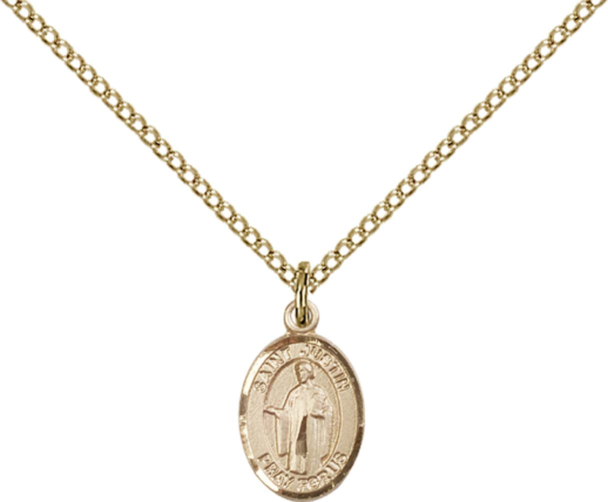 14kt Gold Filled St. Justin Pendant with 18 inch Gold Filled Light Curb Chain - Small