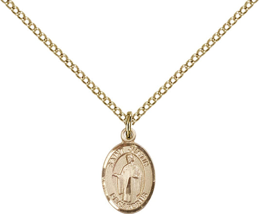 14kt Gold Filled St. Justin Pendant with 18 inch Gold Filled Light Curb Chain - Small