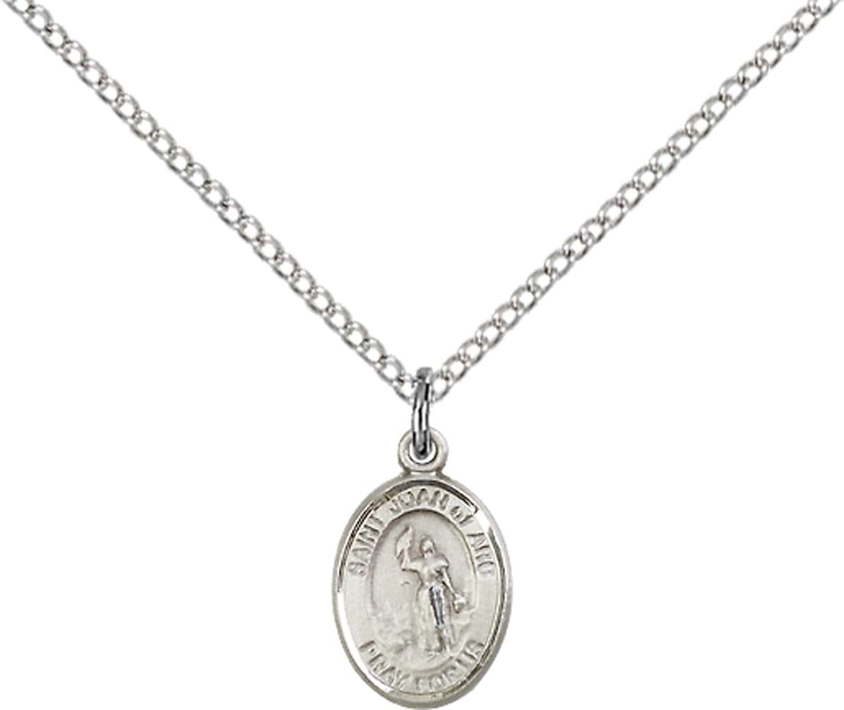 Sterling Silver St. Joan of Arc Pendant with 18 inch Sterling Silver Light Curb Chain - Small