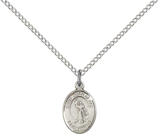 Sterling Silver St. Joan of Arc Pendant with 18 inch Sterling Silver Light Curb Chain - Small